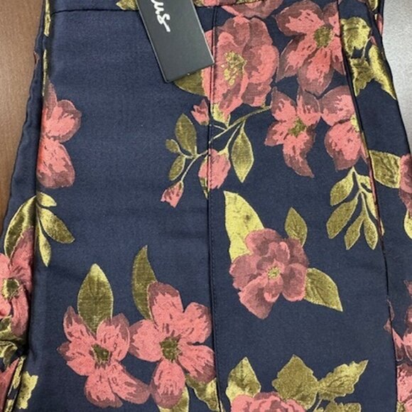 NWT Lulus Bloom Boldly Navy Blue Floral Satin Jacquard Trouser Pants - Picture 8 of 11